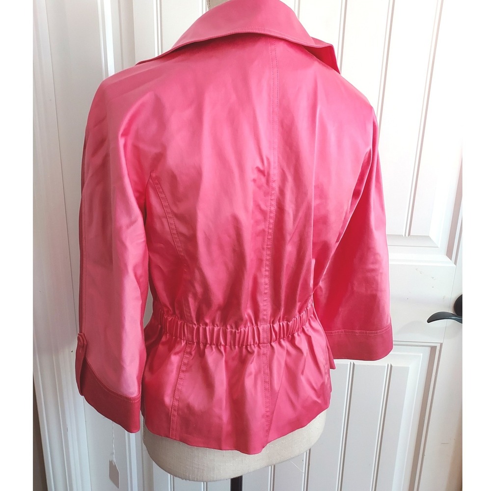 Teri Jon Peplum Jacket Womens 6 Pink Satin Double Breasted 3/4 Sleeve Cropped - Picture 6 of 10